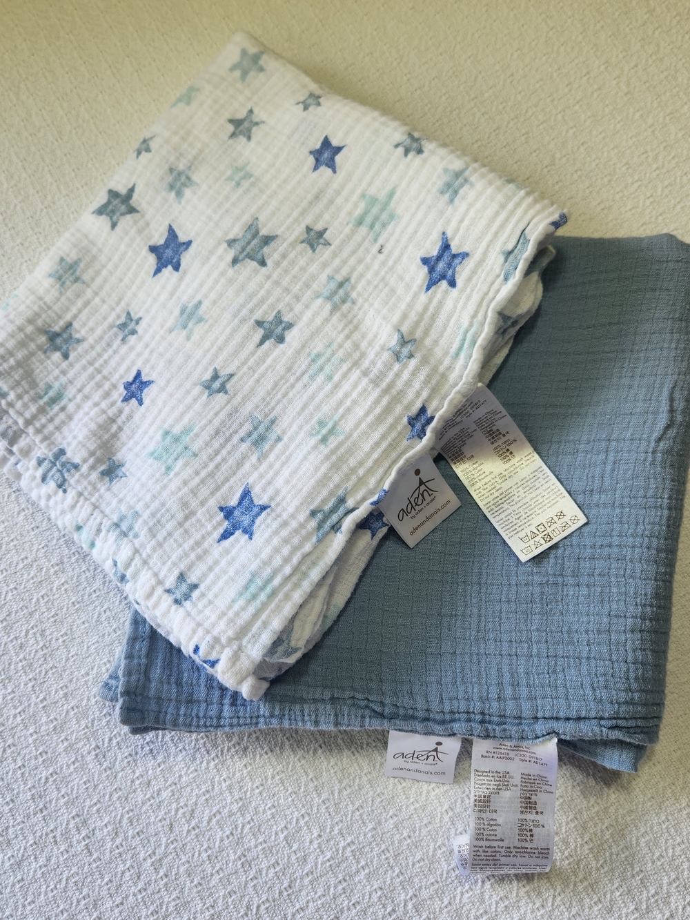 aden + anais Star Muslin Blanket Duo in Blue and White